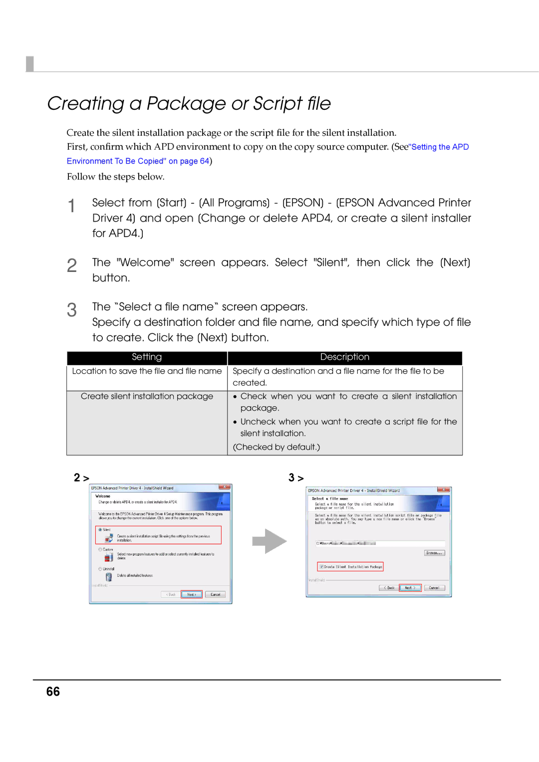 Epson M00002112 install manual Creating a Package or Script file 