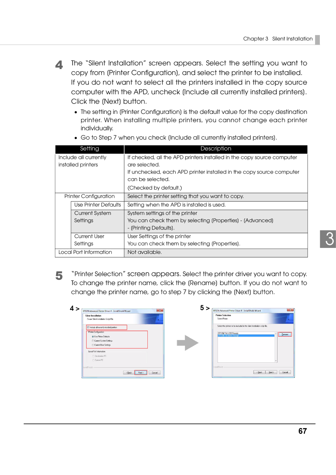 Epson M00002112 install manual Setting Description 