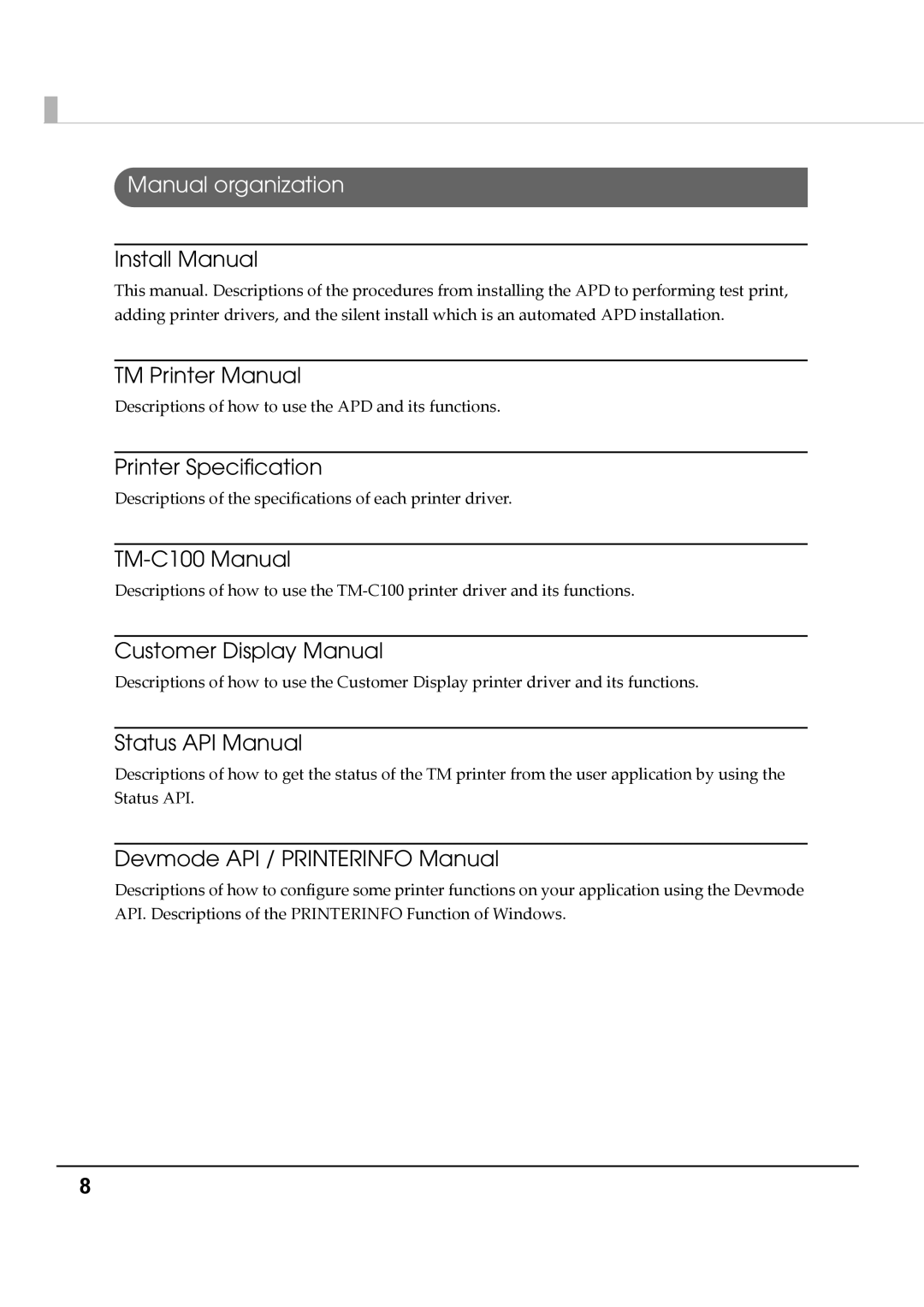 Epson M00002112 install manual Manual organization 