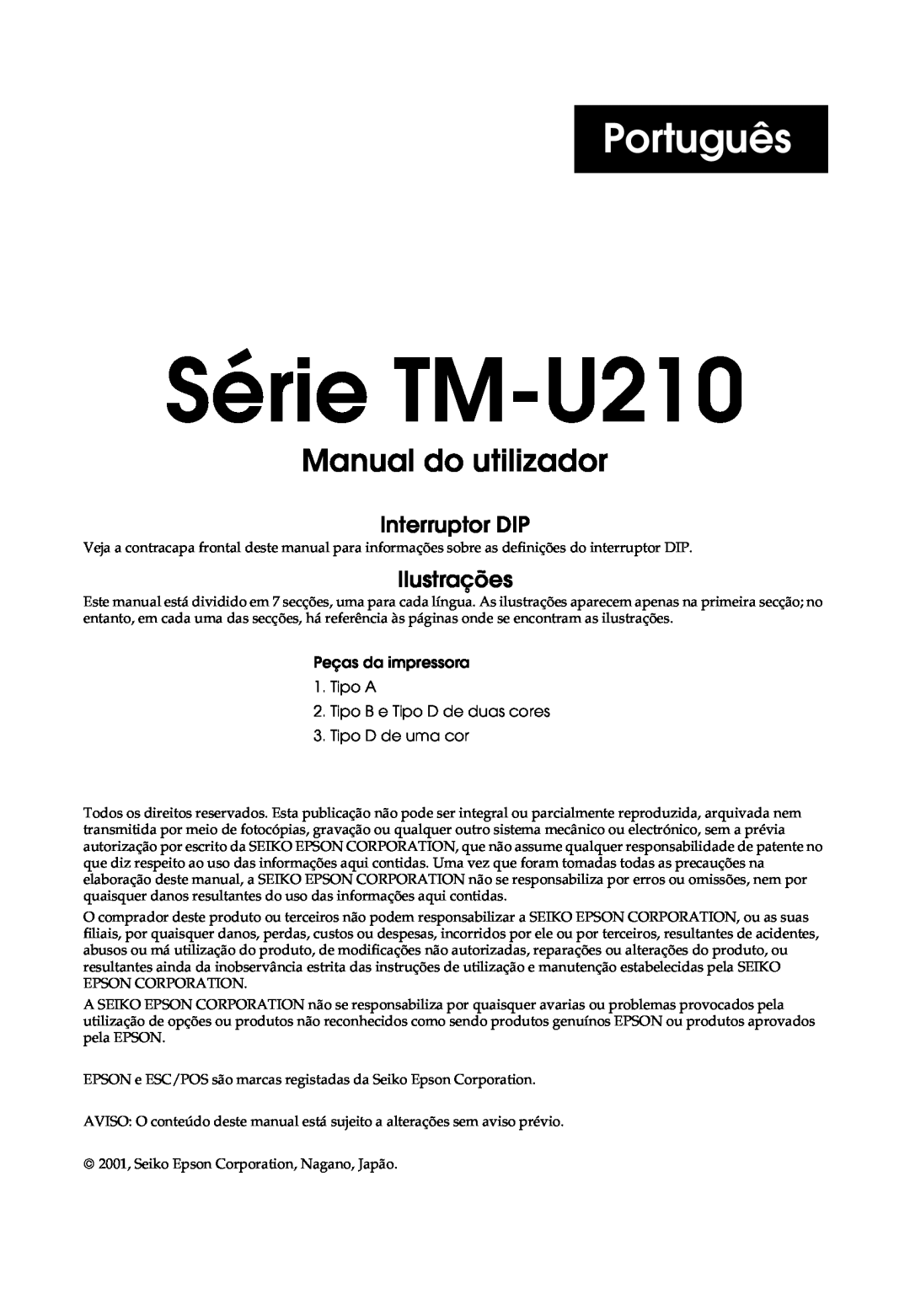 Epson TM-U210 Series, M119B, M119D Português, Série TM-U210 Manual do utilizador, Interruptor DIP, Ilustrações 