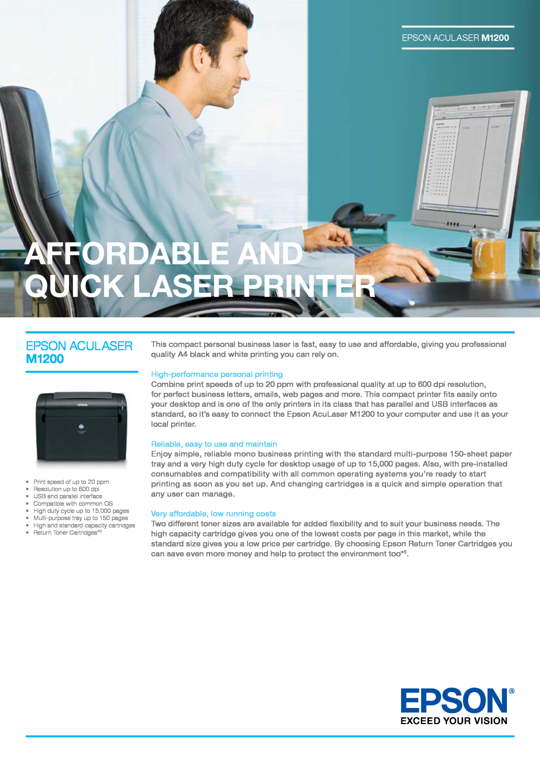Epson manual Affordable And Quick Laser Printer, Epson Aculaser, EPSON ACULASER M1200 