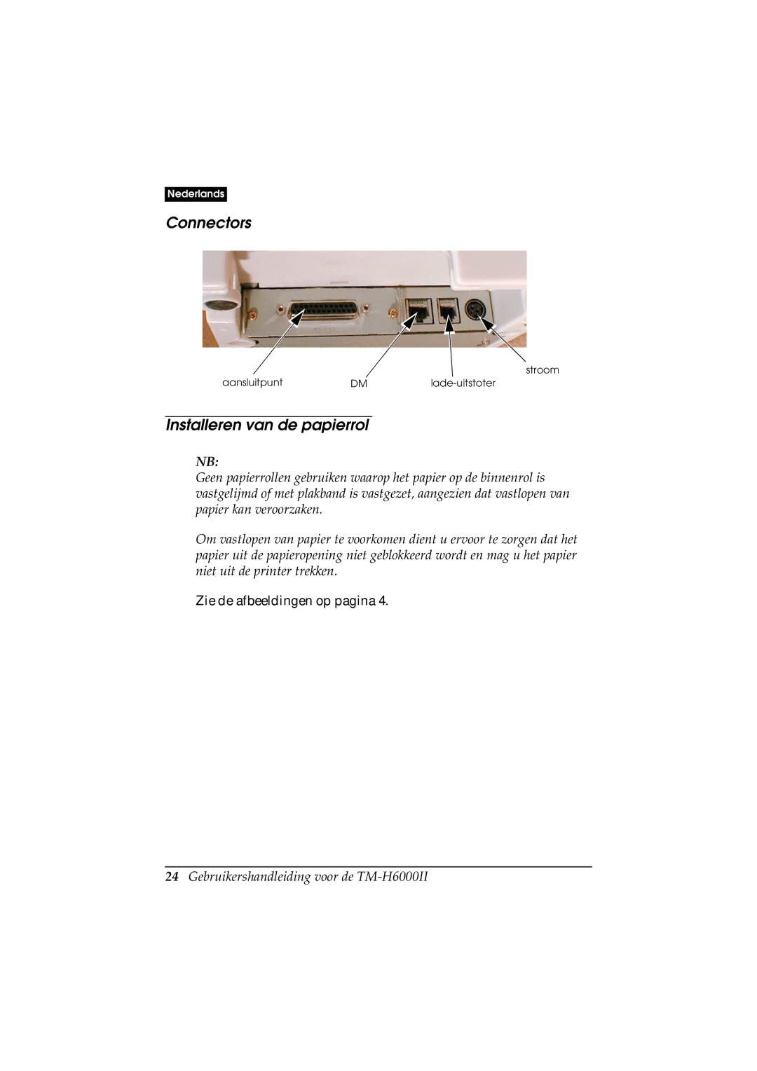 Epson M147C, M147B manual Connectors, Installeren van de papierrol 