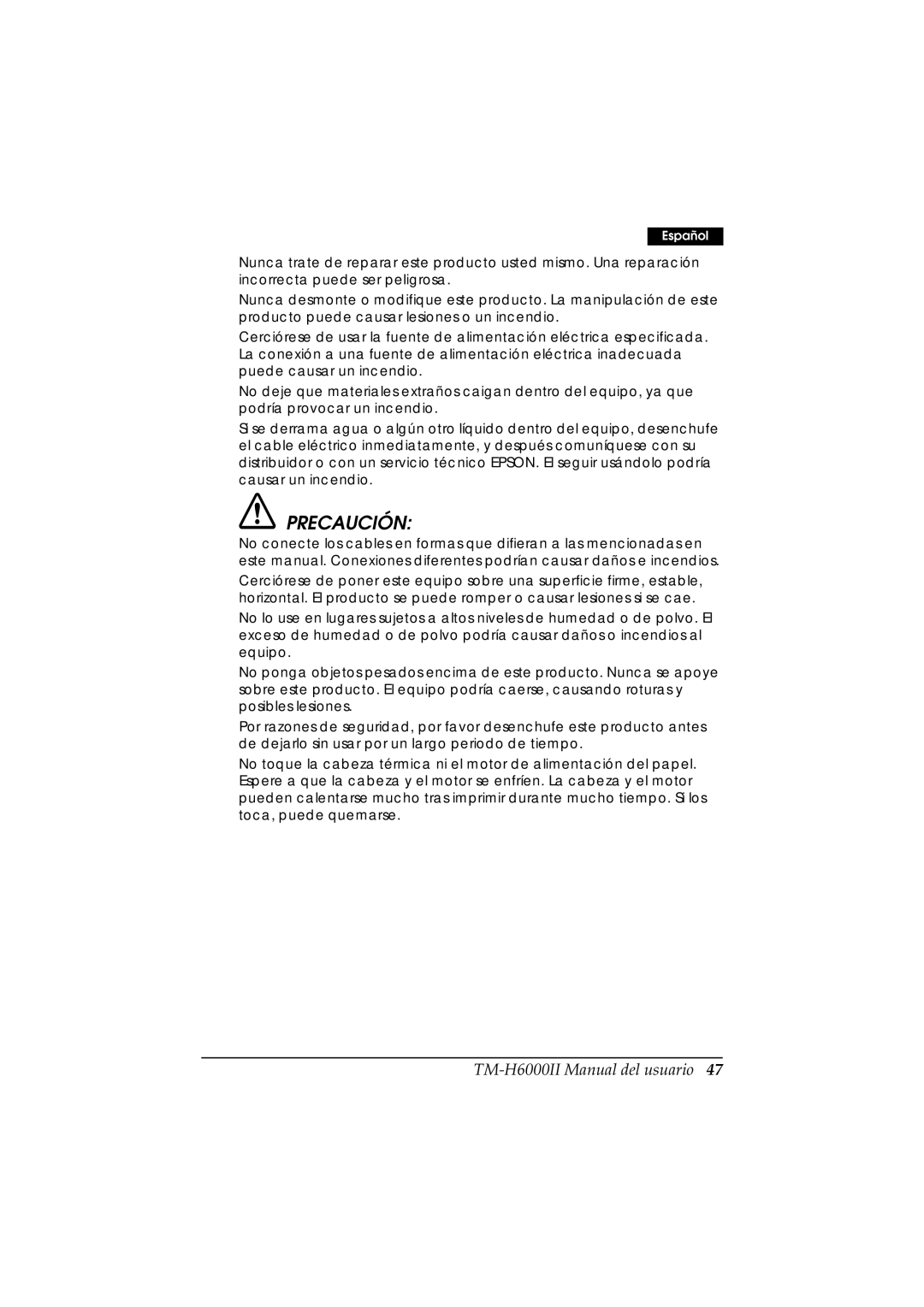 Epson M147B, M147C manual Precaución 