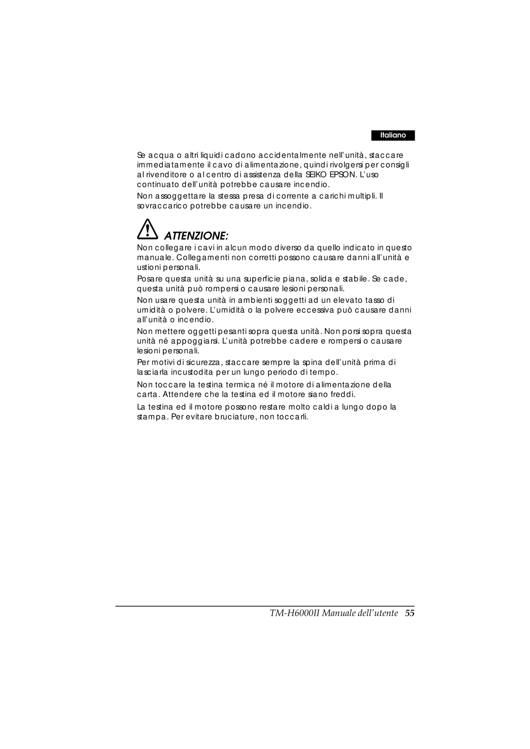 Epson M147B, M147C manual Attenzione 