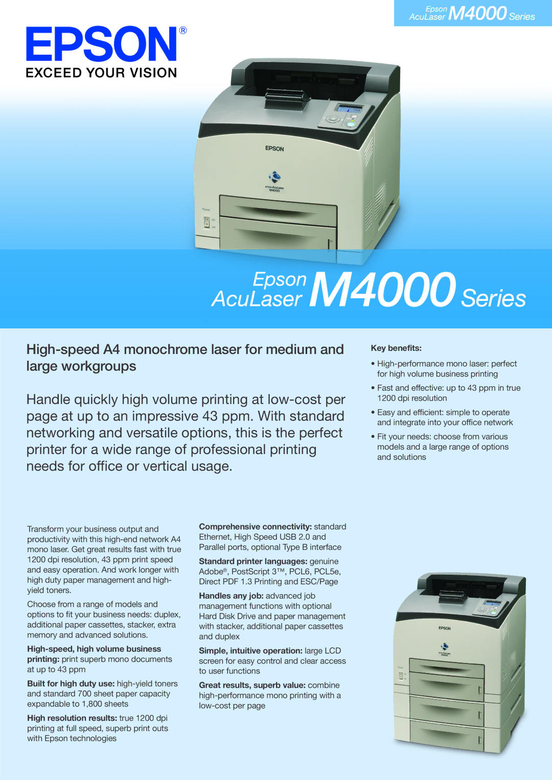 Epson M4000 manual High-speed, high volume business 