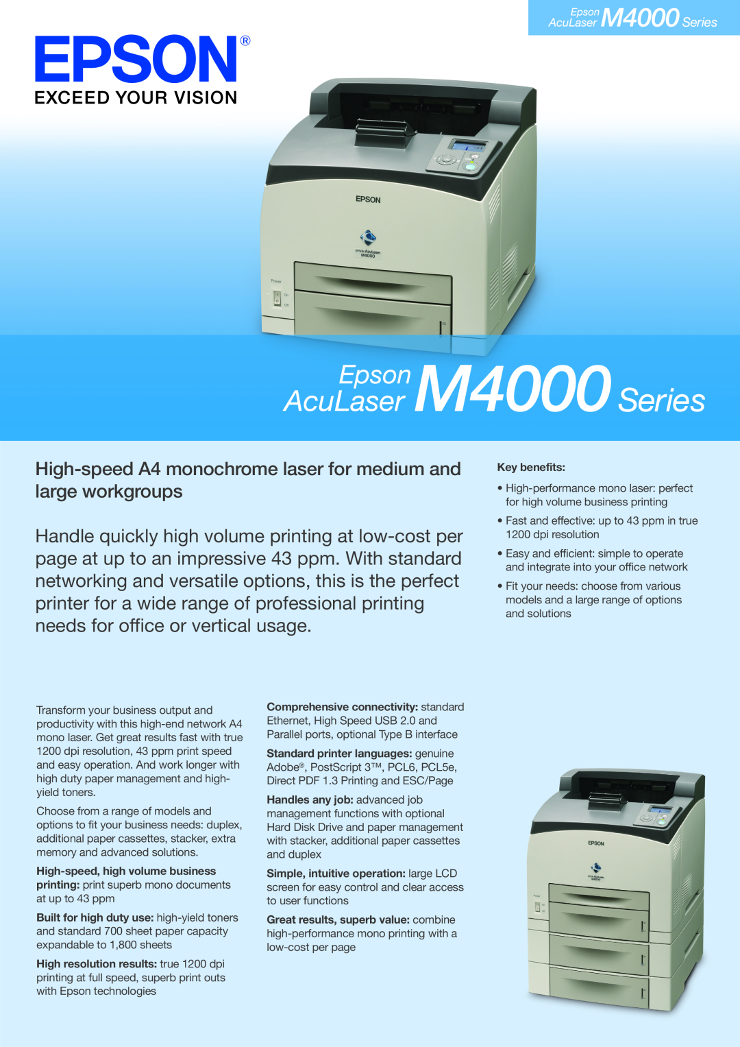 Epson M4000 manual High-speed A4 monochrome laser for medium and large workgroups 