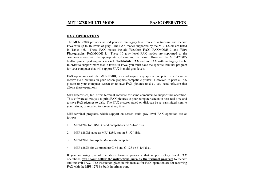 Epson manual MFJ-1278B MULTI-MODE Basic Operation FAX Operation 