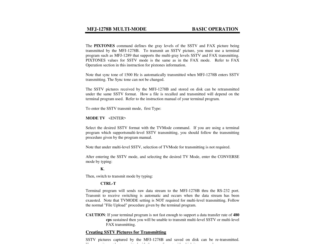 Epson MFJ-1278B manual Creating Sstv Pictures for Transmitting, Mode TV Enter 