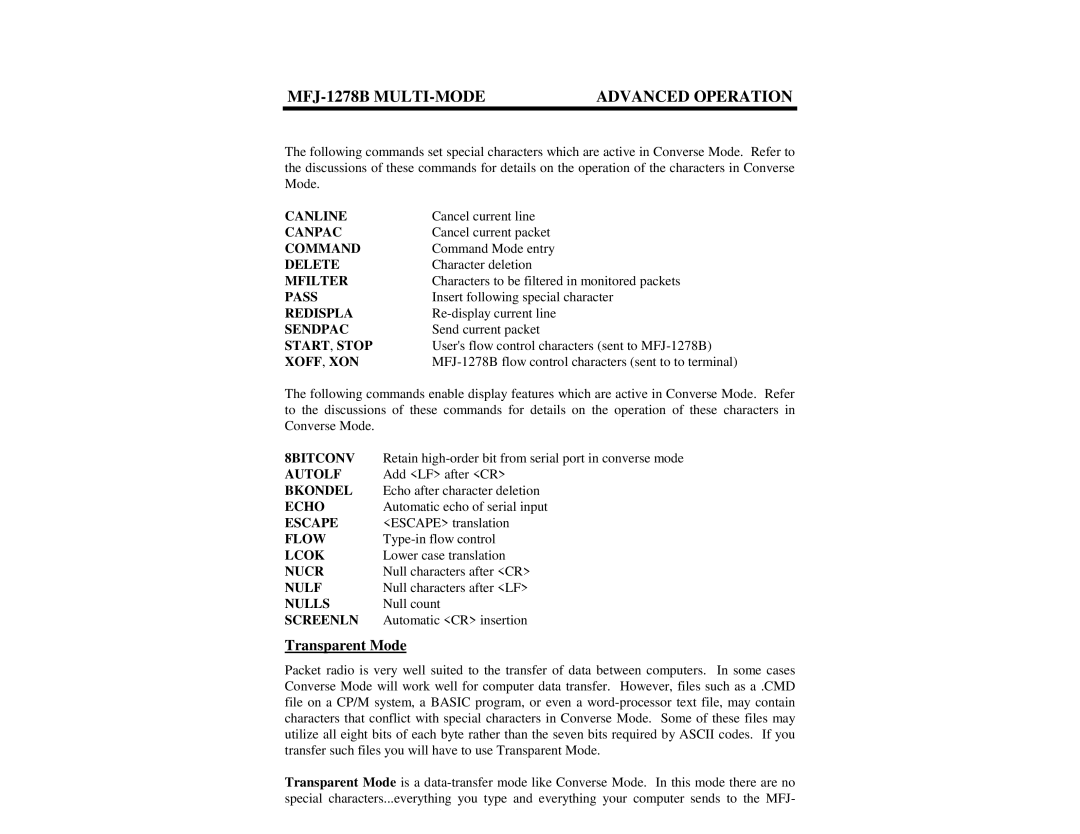 Epson MFJ-1278B manual Transparent Mode 