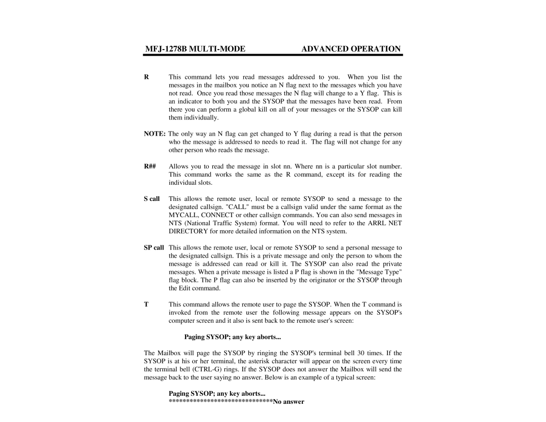 Epson MFJ-1278B manual Paging Sysop any key aborts No answer 