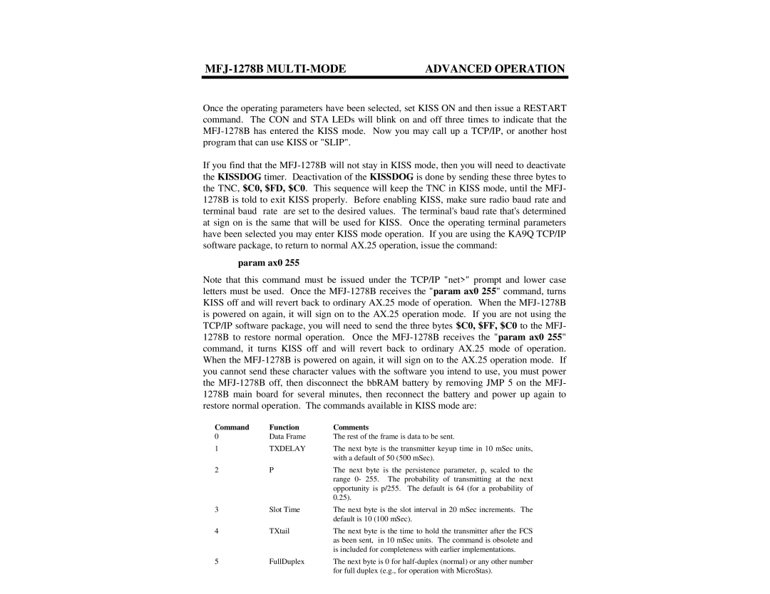 Epson MFJ-1278B manual Param ax0, Command Function Comments 