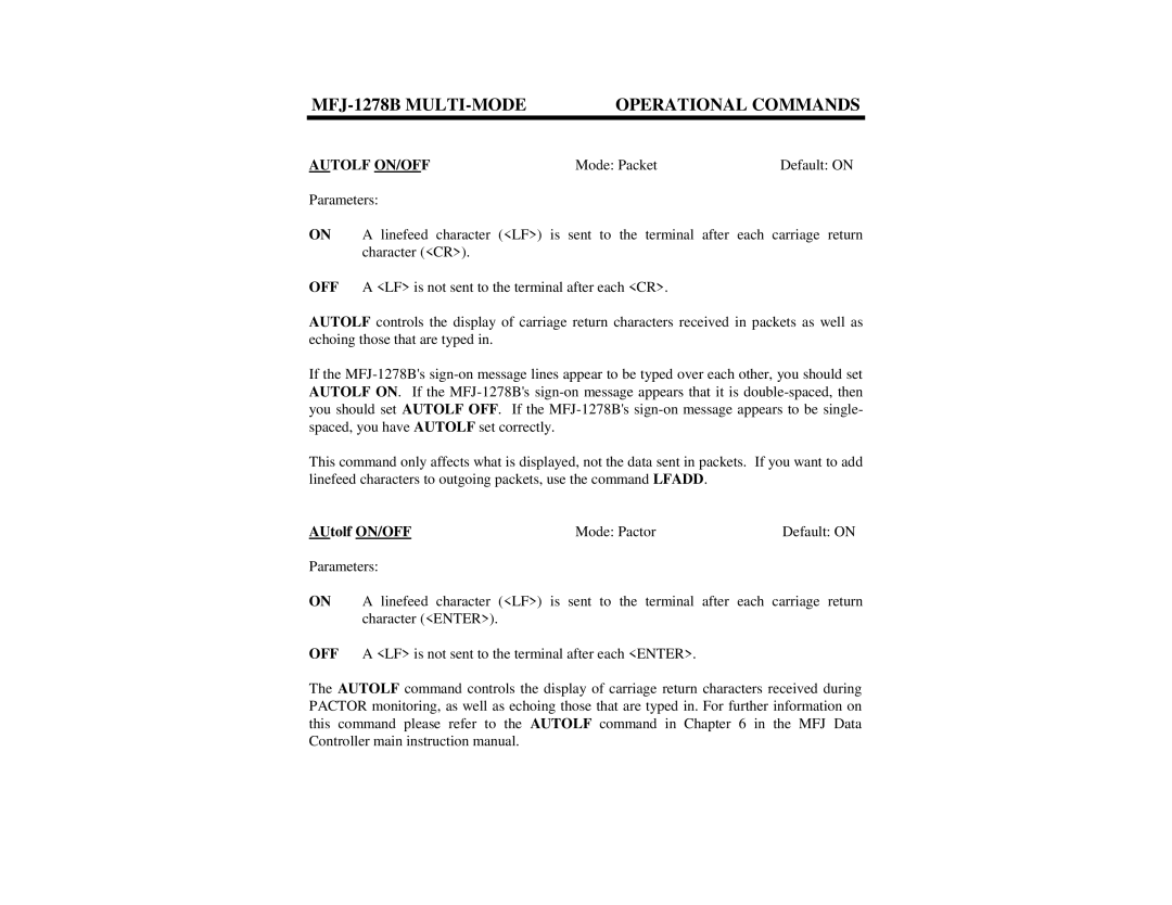 Epson MFJ-1278B manual Autolf ON/OFF, AUtolf ON/OFF Mode Pactor Default on 