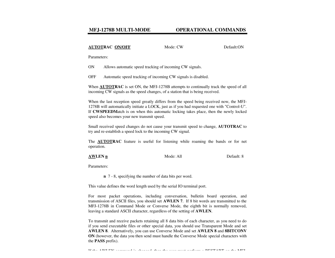 Epson MFJ-1278B manual Autotrac ON/OFF, Awlen n Mode All Default 