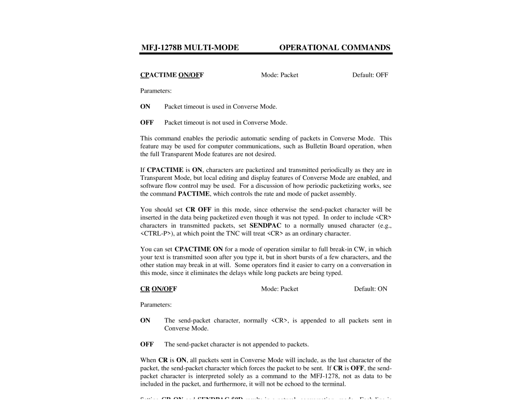 Epson MFJ-1278B manual Cpactime ON/OFF, Cr On/Off 