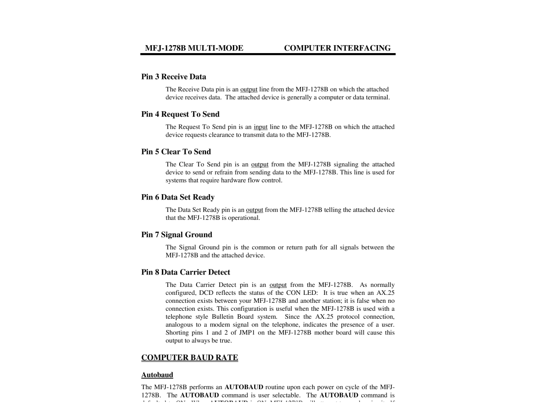 Epson MFJ-1278B manual Computer Baud Rate, Autobaud 