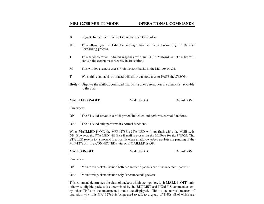 Epson MFJ-1278B manual Mailled ON/OFF, Mall ON/OFF 