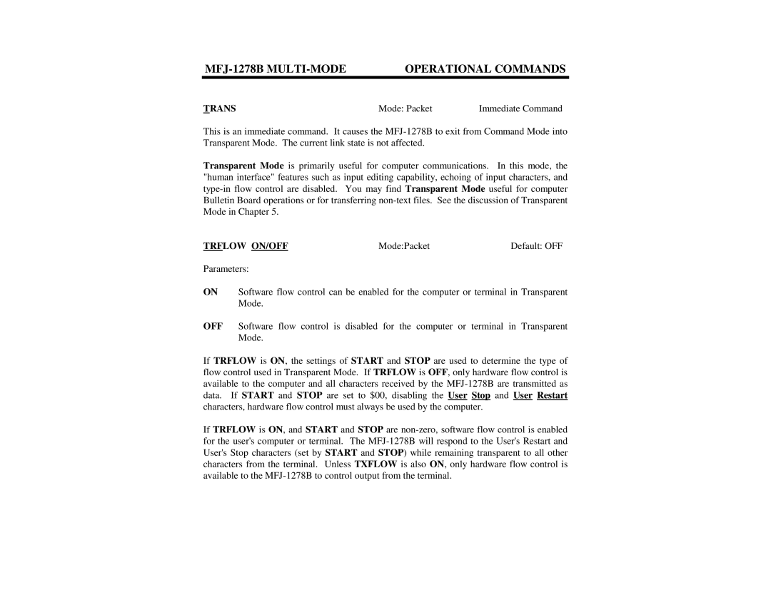 Epson MFJ-1278B manual Trflow ON/OFF, ModePacket Default OFF 