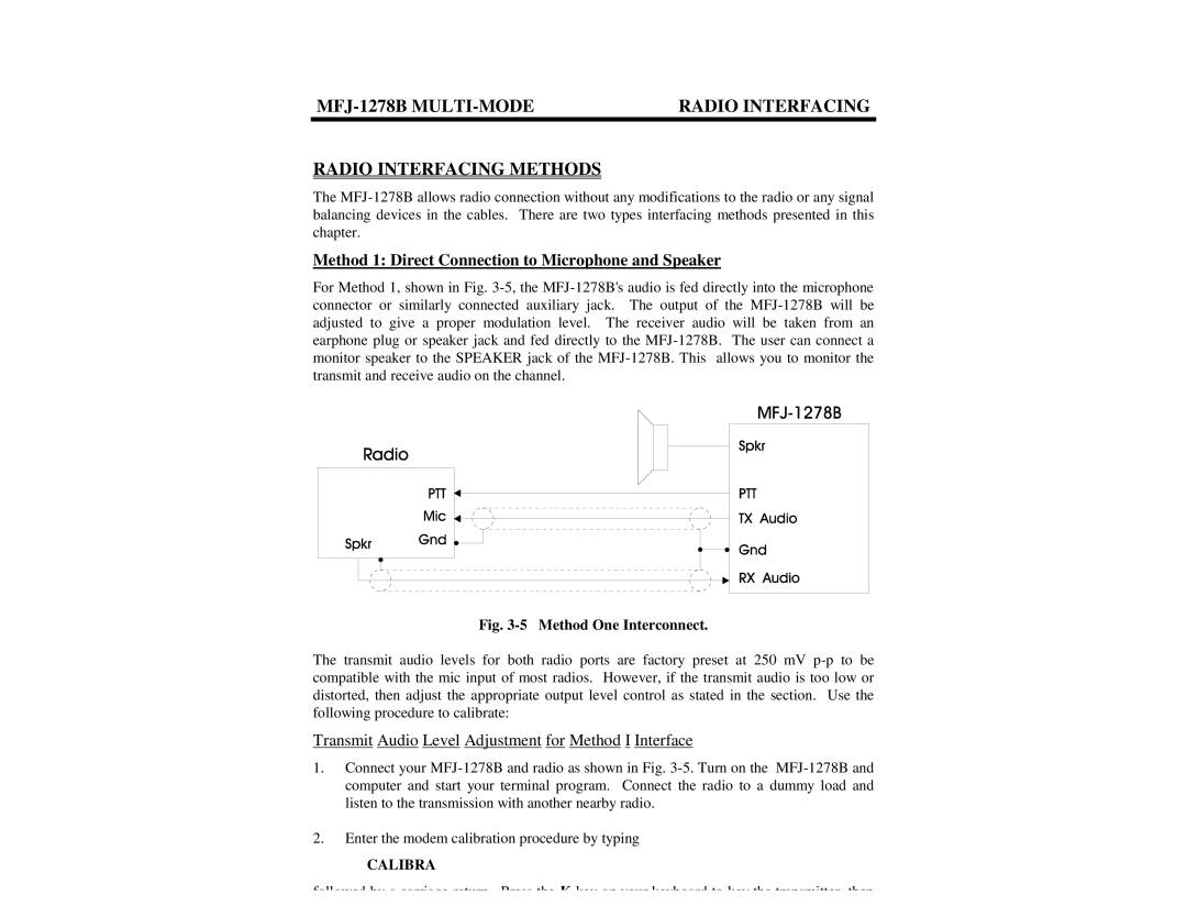 Epson MFJ-1278B manual Method 1 Direct Connection to Microphone and Speaker, Calibra 