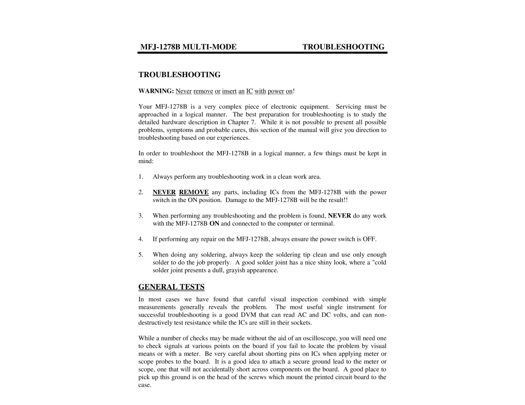 Epson manual MFJ-1278B MULTI-MODE Troubleshooting, General Tests 