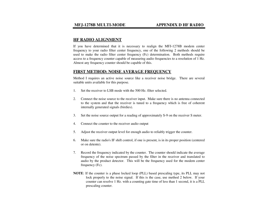 Epson manual MFJ-1278B MULTI-MODE Appendix D HF Radio HF Radio Alignment, First Method Noise Average Frequency 