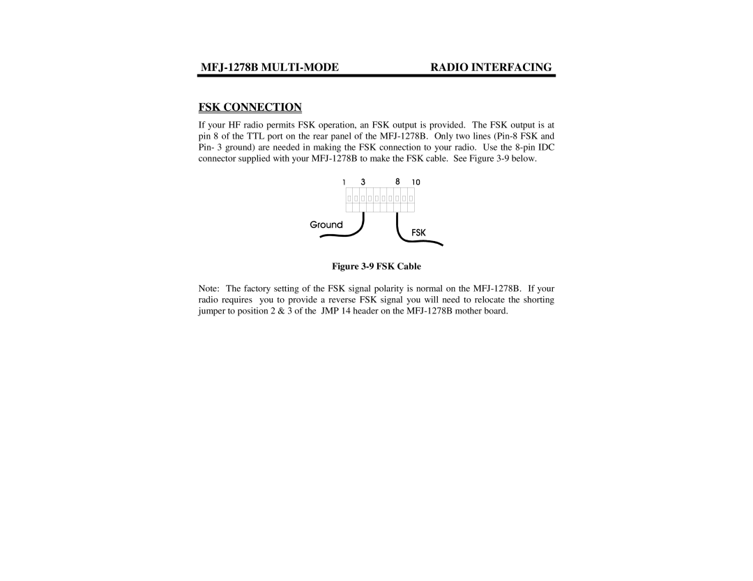 Epson manual MFJ-1278B MULTI-MODE Radio Interfacing FSK Connection, FSK Cable 