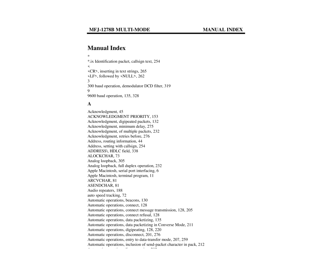 Epson manual MFJ-1278B MULTI-MODE Manual Index 