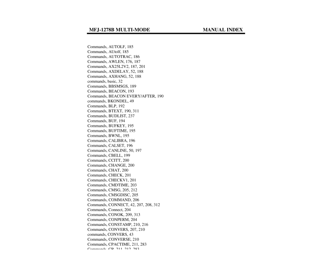 Epson manual MFJ-1278B MULTI-MODE Manual Index 