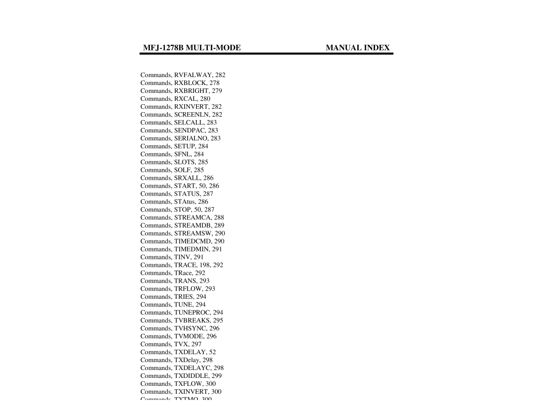 Epson manual MFJ-1278B MULTI-MODE Manual Index 