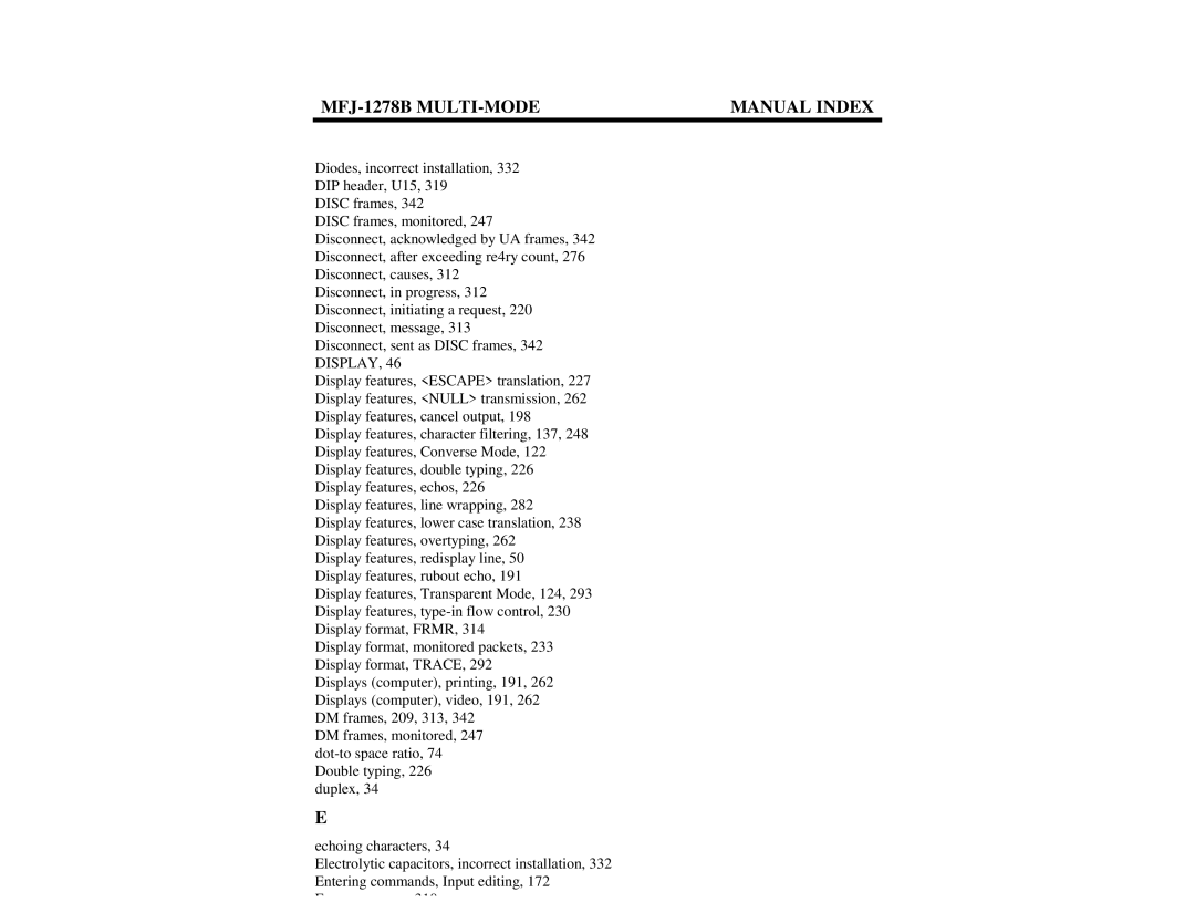 Epson manual MFJ-1278B MULTI-MODE Manual Index 