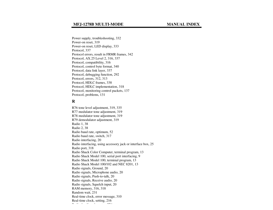 Epson manual MFJ-1278B MULTI-MODE Manual Index 