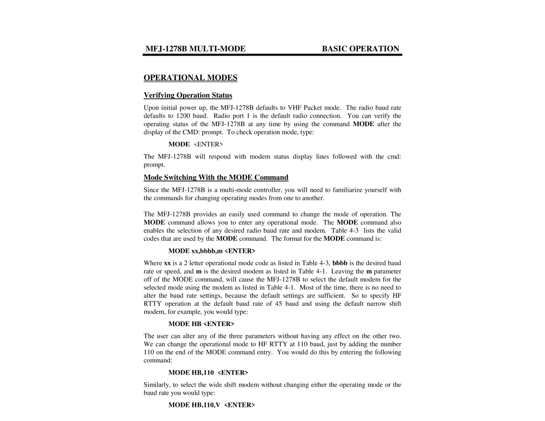 Epson manual MFJ-1278B MULTI-MODE Basic Operation Operational Modes, Verifying Operation Status 