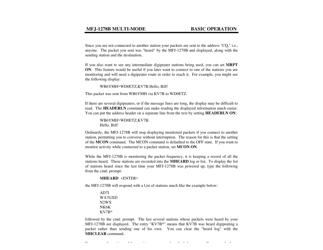 Epson MFJ-1278B manual WB6YMHWD0ETZ,KV7B, Mheard Enter, AD7I WA7GXD N2WX NK6K KV7B 