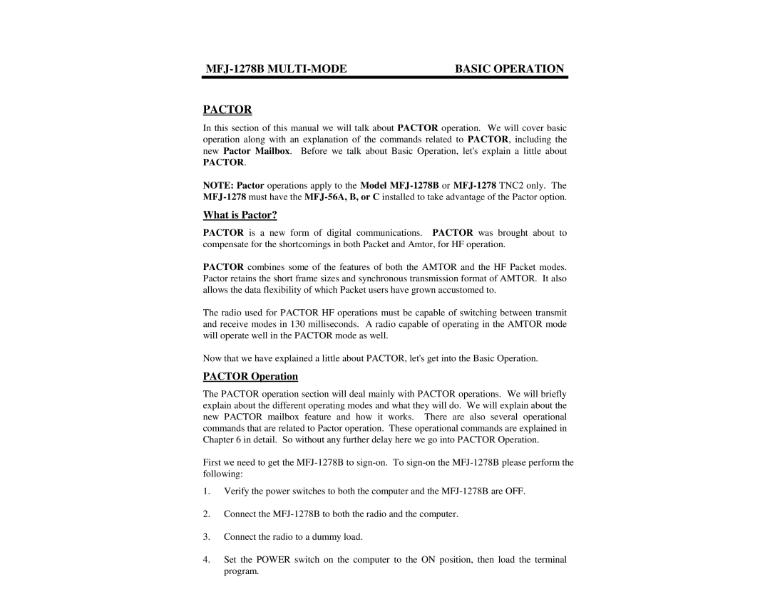 Epson manual MFJ-1278B MULTI-MODE Basic Operation Pactor, What is Pactor?, Pactor Operation 