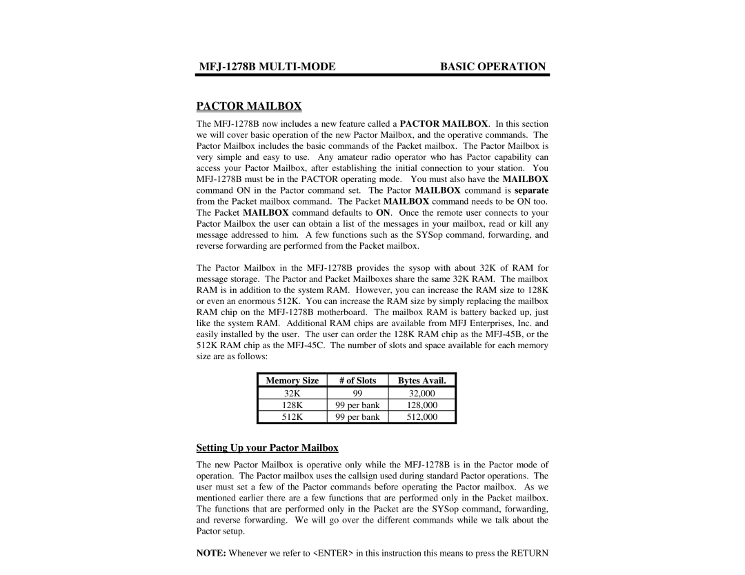 Epson manual MFJ-1278B MULTI-MODE Basic Operation Pactor Mailbox, Setting Up your Pactor Mailbox 