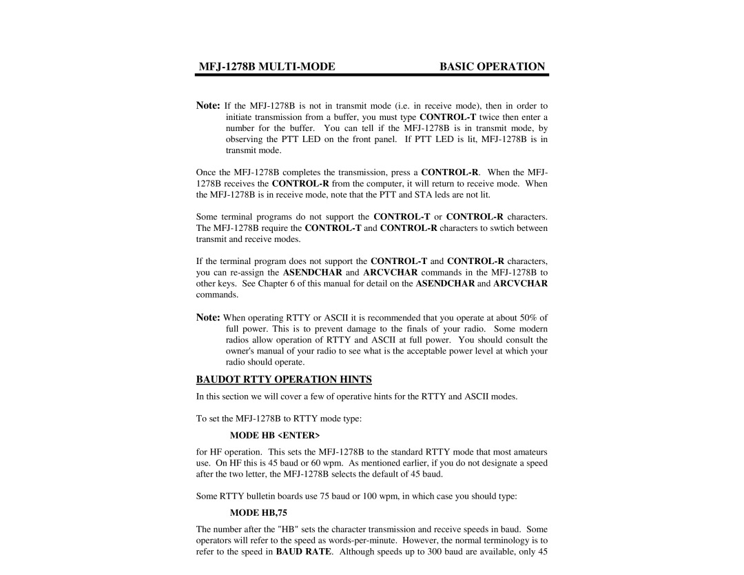 Epson MFJ-1278B manual Baudot Rtty Operation Hints, Mode HB,75 