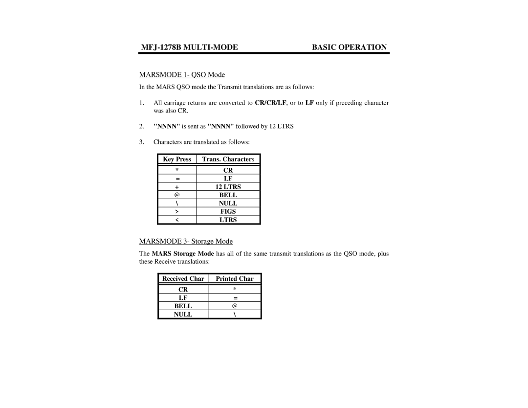 Epson MFJ-1278B manual Marsmode 1- QSO Mode, Marsmode 3- Storage Mode 