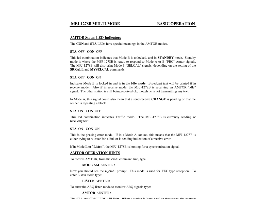 Epson MFJ-1278B manual Amtor Status LED Indicators 