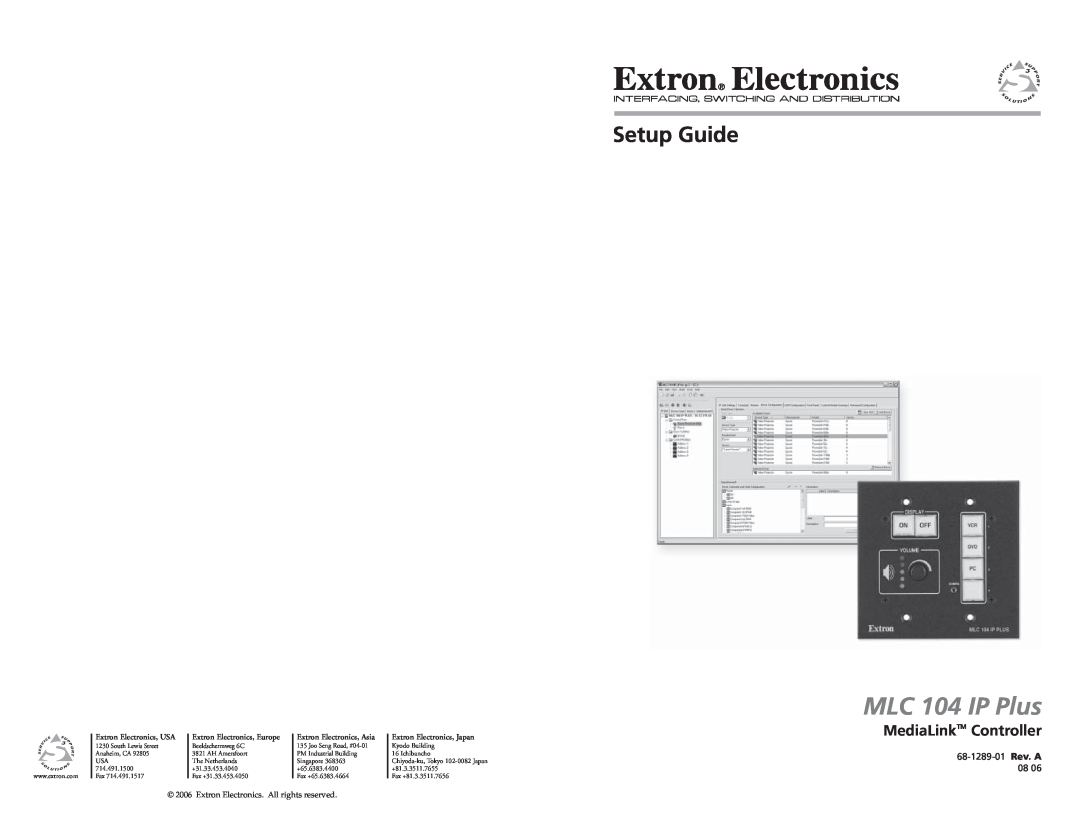 Epson MLC 104 IP Plus setup guide Setup Guide, MediaLinkTM Controller, 68-1289-01 Rev. A, Extron Electronics, USA 