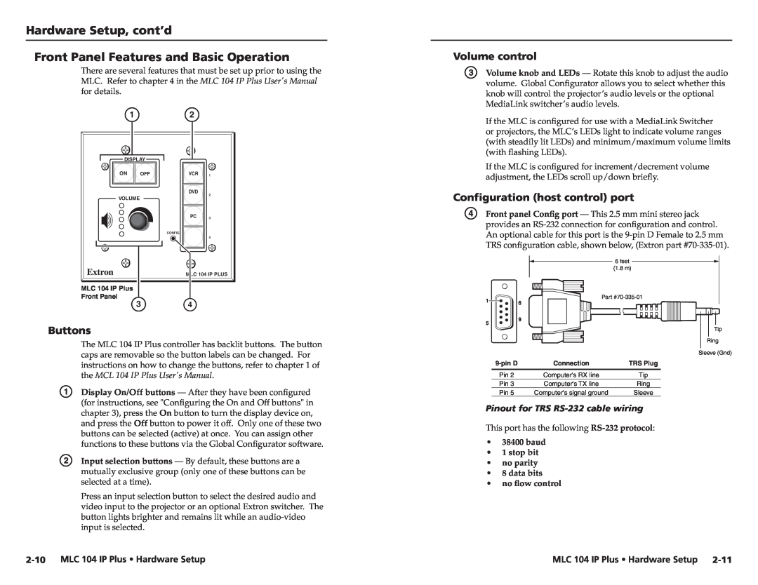 Epson MLC 104 IP Plus setup guide Hardware Setup, cont’d Front Panel Features and Basic Operation, Volume control, Buttons 