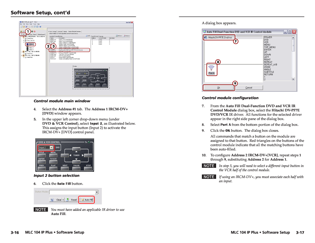 Epson MLC 104 IP Plus setup guide Software Setup, cont’d, Control module main window, Input 2 button selection 