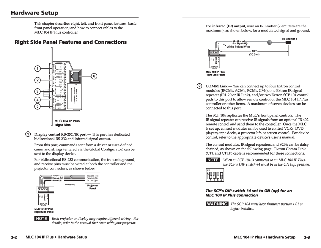 Epson setup guide Right Side Panel Features and Connections, MLC 104 IP Plus Hardware Setup 