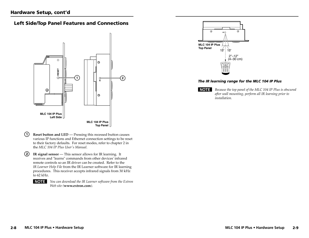 Epson setup guide IR learning range for the MLC 104 IP Plus 