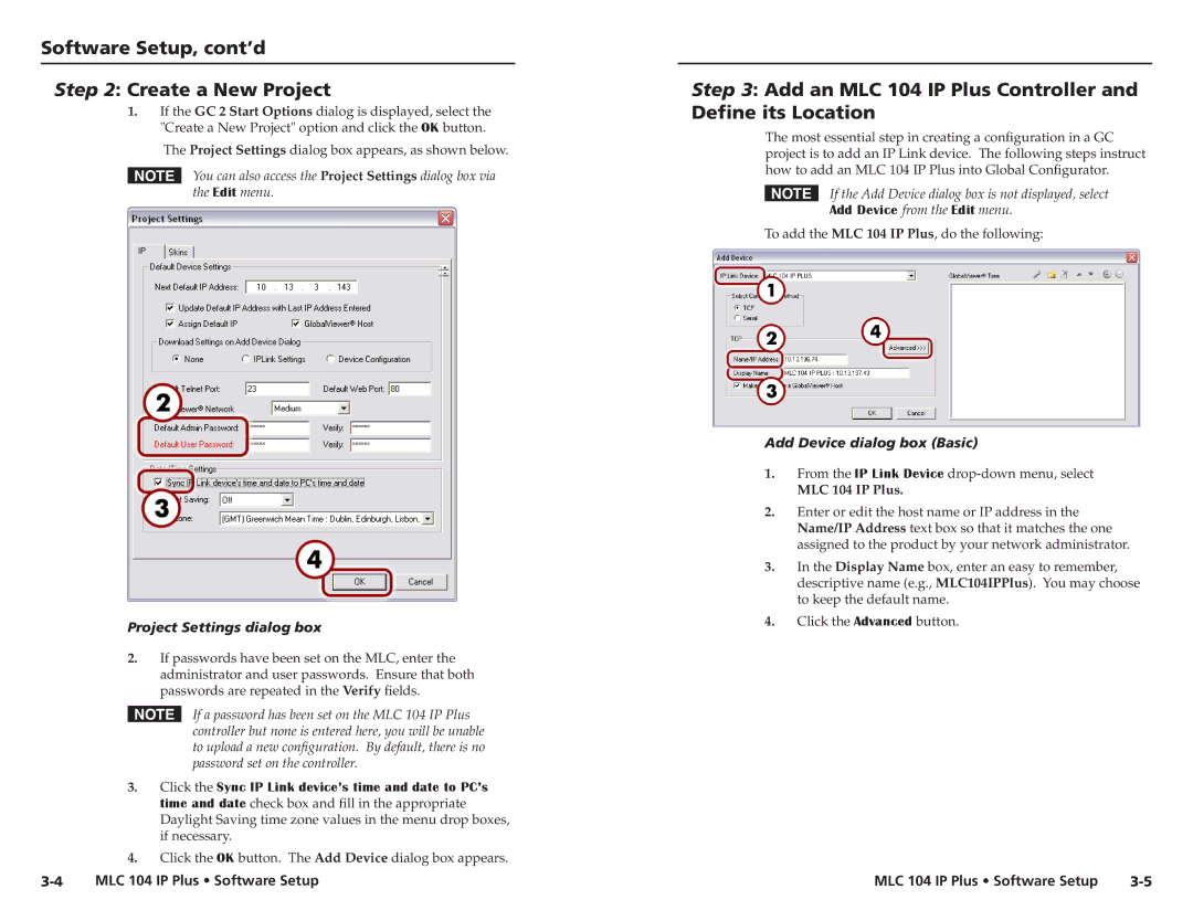 Epson MLC 104 IP Plus setup guide Software Setup, cont’d Create a New Project, Project Settings dialog box 