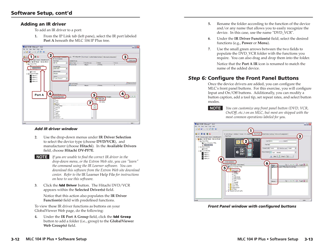 Epson MLC 104 IP Plus setup guide Configure the Front Panel Buttons, Adding an IR driver, Add IR driver window 