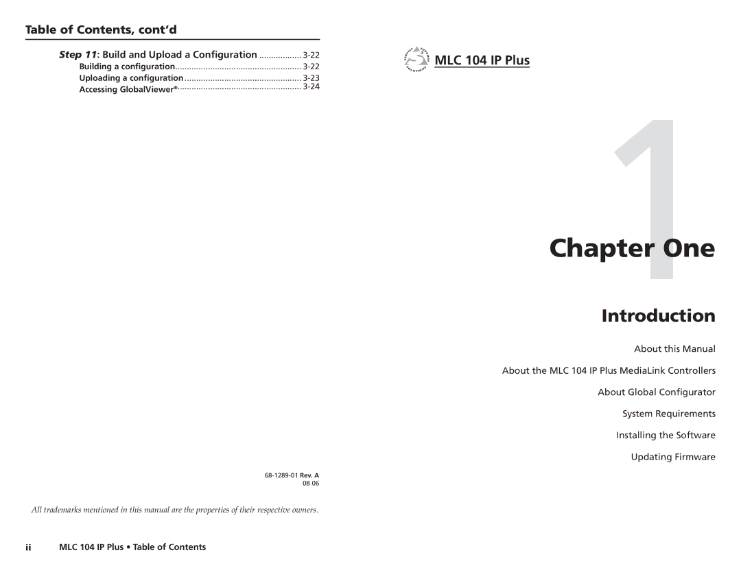 Epson MLC 104 IP Plus setup guide One, Table of Contents, cont’d 