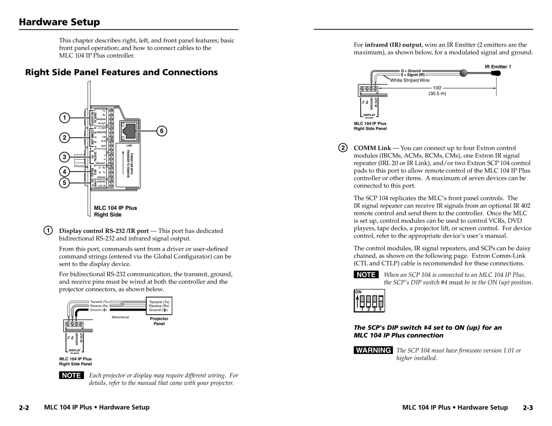 Epson MLC 104 IP Plus Right Side Panel Features and Connections, Display control RS-232 /IR port This port has dedicated 