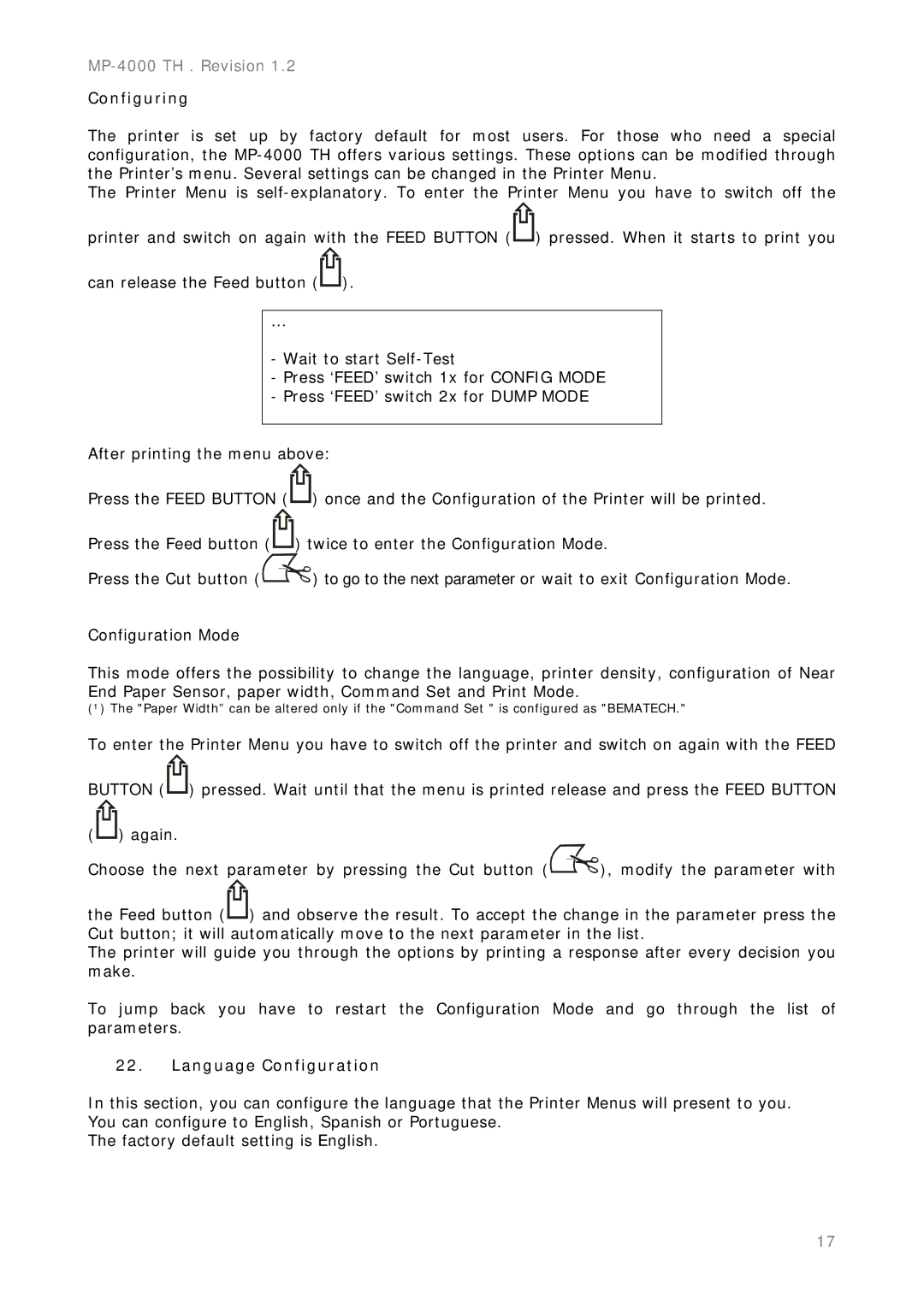 Epson MP-4000 manual Configuring, Language Configuration 