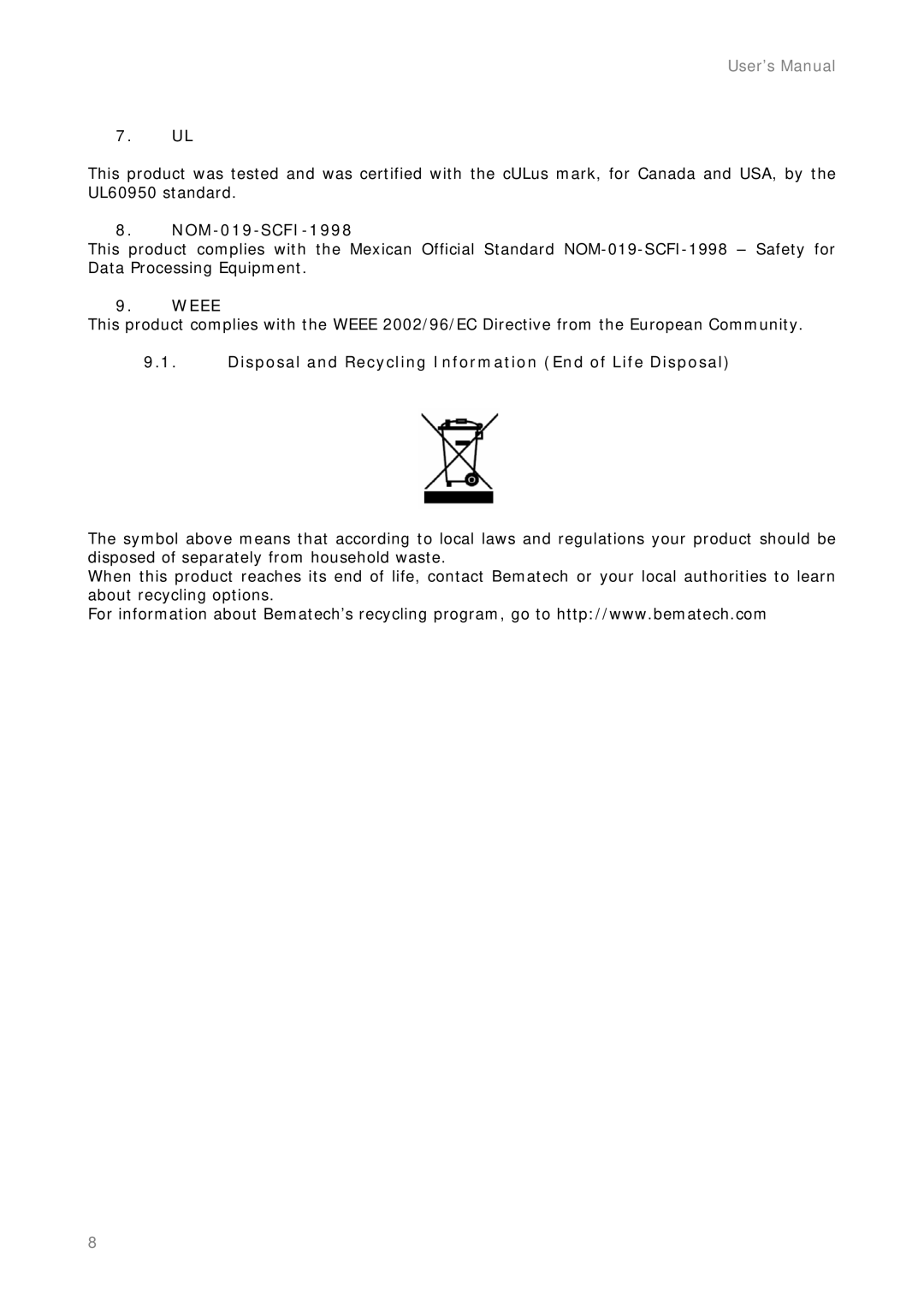 Epson MP-4000 manual NOM-019-SCFI-1998, Disposal and Recycling Information End of Life Disposal 