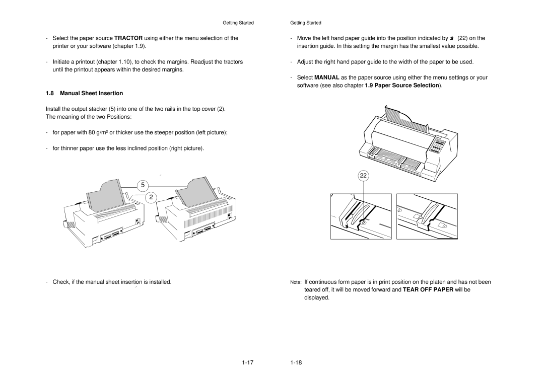 Epson MTX 1345 manual Manual Sheet Insertion 