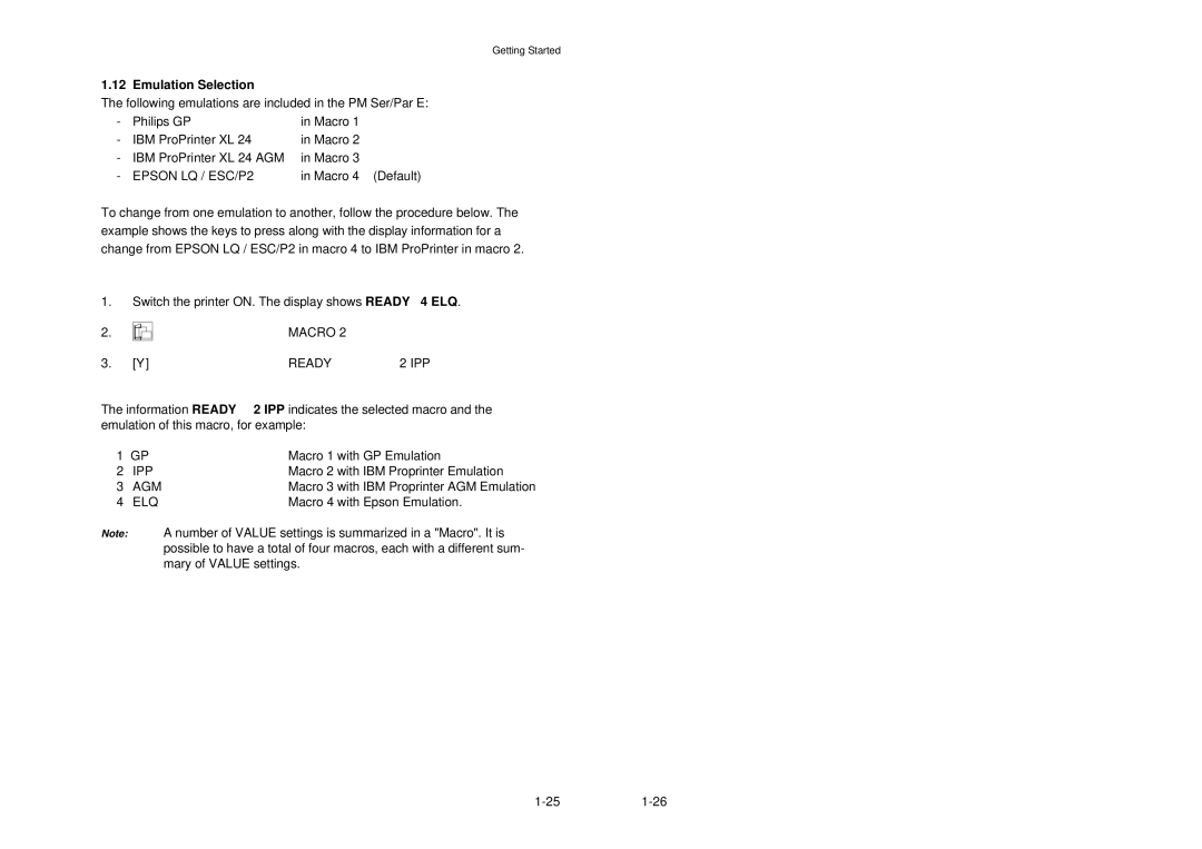 Epson MTX 1345 manual Emulation Selection, Epson LQ / ESC/P2, Macro Ready IPP, Agm 